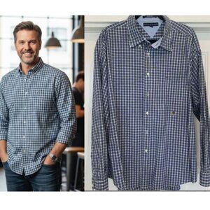 Tommy Hilfiger 100% Cotton Plaid Check Button Long Sleeve Classic Fit Shirt XXL